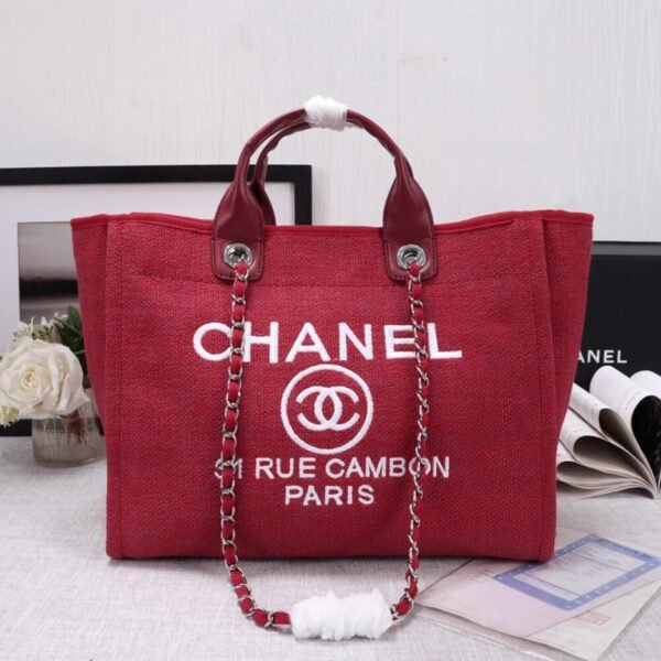 CHANEL Woven Straw Raffia Striped Medium Deauville Tote - Image 2