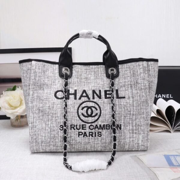 CHANEL Woven Straw Raffia Striped Medium Deauville Tote - Image 2