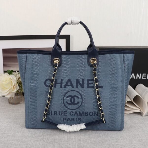 CHANEL Woven Straw Raffia Striped Medium Deauville Tote - Image 2