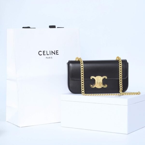 CELINE CLAUDE shiny cowhide leather chain shoulder bag - Image 2