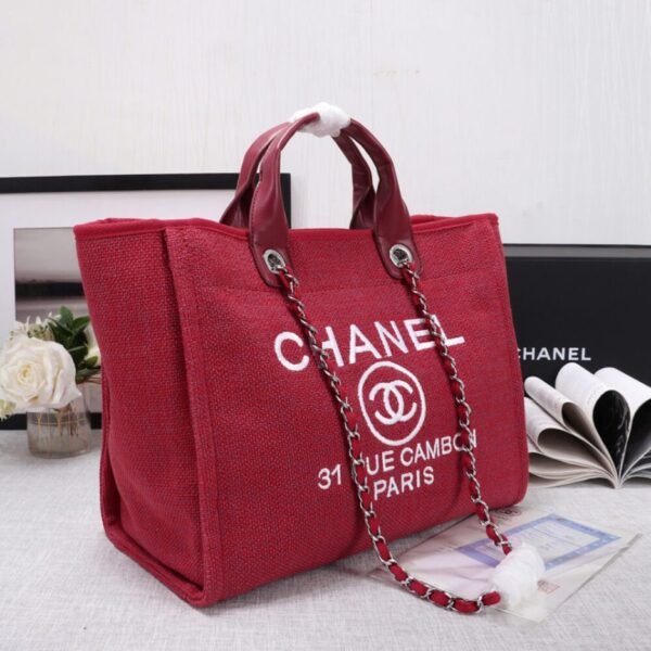 CHANEL Woven Straw Raffia Striped Medium Deauville Tote - Image 3