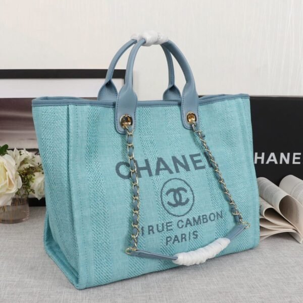 CHANEL Woven Straw Raffia Striped Medium Deauville Tote - Image 3