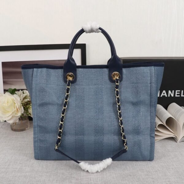 CHANEL Woven Straw Raffia Striped Medium Deauville Tote - Image 4