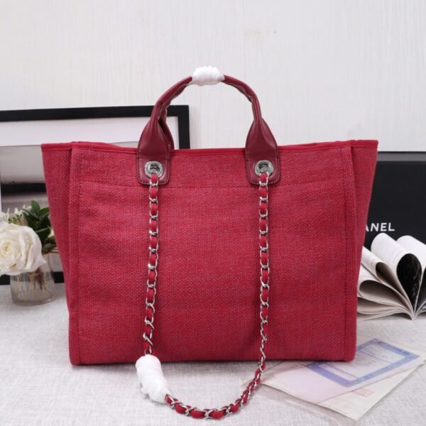 CHANEL Woven Straw Raffia Striped Medium Deauville Tote - Image 4