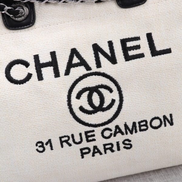 CHANEL Woven Straw Raffia Striped Medium Deauville Tote - Image 4