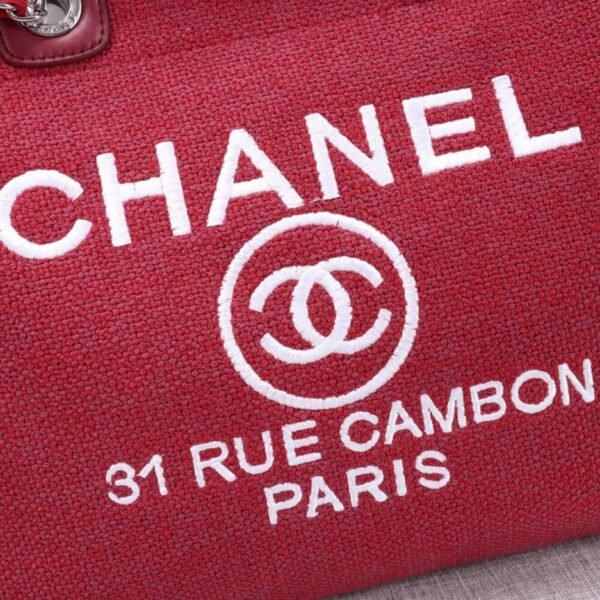 CHANEL Woven Straw Raffia Striped Medium Deauville Tote - Image 6