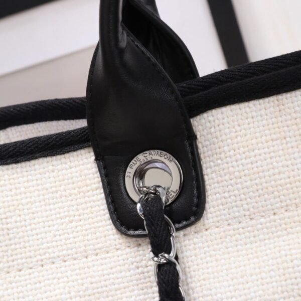 CHANEL Woven Straw Raffia Striped Medium Deauville Tote - Image 6