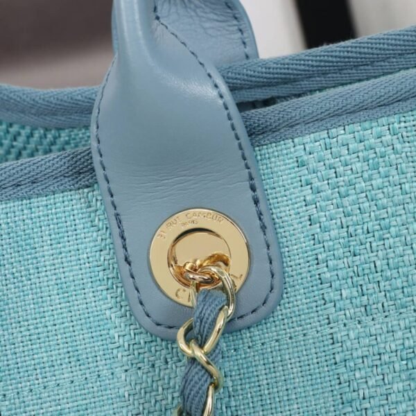CHANEL Woven Straw Raffia Striped Medium Deauville Tote - Image 6