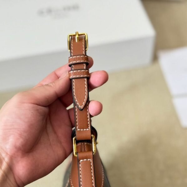 CELINE STRIPED LOGO PRINTED COW LEATHER HOBO BAG - Image 7
