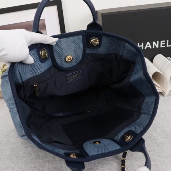 CHANEL Woven Straw Raffia Striped Medium Deauville Tote - Image 8