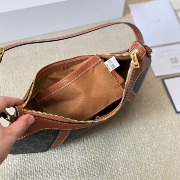 CELINE STRIPED LOGO PRINTED COW LEATHER HOBO BAG - Image 8