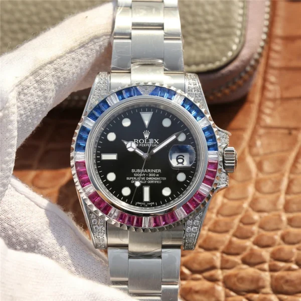 SUBMARINER SILVER BLUE / RED DIAMOND 40MM 116759 SAru-78209